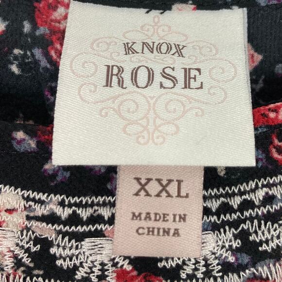 NWOT KNOX ROSE Top XXL Floral Embroidery Crochet Tiered Bow Lace Up Black Red - Picture 3 of 6